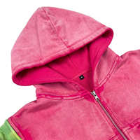 Sweat-shirts et sweats à capuche pour hommes de haute qualité du fabricant, 400 GSM, délavage minéral, rose et vert, fermeture éclair bidirectionnelle, coupe ample et carrée