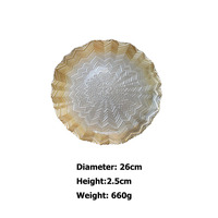 Assiette de Présentation en Verre Écologique Ronde Gravée Motif Bord Doré Vaisselle de Mariage Européenne pour Dîner et Fêtes