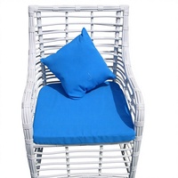 Ensemble de salle à manger de jardin 5 pièces en rotin PE blanc, 4 fauteuils et table en verre avec coussins bleus, mobilier de jardin extérieur