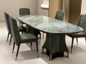 طاولة رخامية فاخرة حديثة مع قاعدة دوارة للطعام، مناسبة للمنزل والفنادق والمطاعم، مصنوعة يدويًا من ألواح الخيزران، أثاث إيطالي - Product Image 3