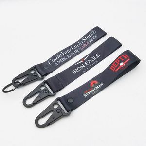 Dragonne courte personnalisée avec logo, mousqueton aigle, pour clés de moto et de voiture, en nylon et polyester - Product Image 3