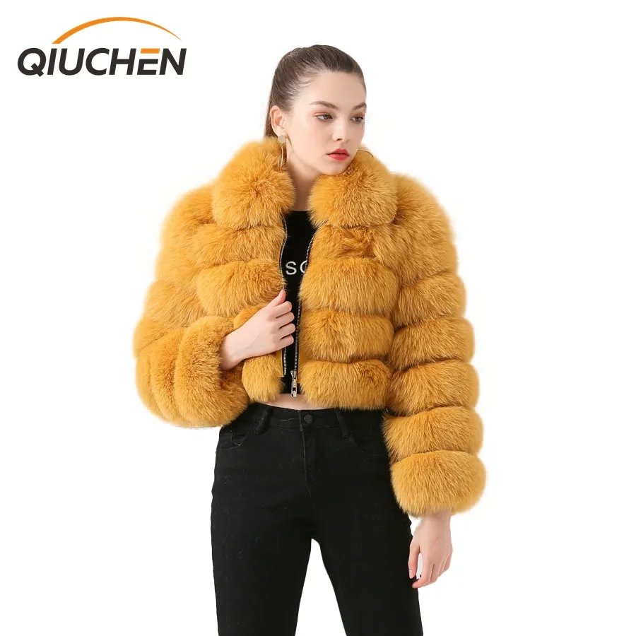 QIUCHEN- FREE SHIPPING QC19021 new arrival hot sale plus size women real fox fur coat
