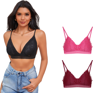 Women's Teenagers Solid Adjusted-straps Seamless <b>Thin</b> Non-Padded Wireless Lace Bra Sexy - Product Image 1