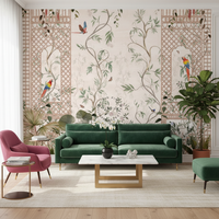 Revêtement mural auto-adhésif imperméable pour la maison, décoration tropicale, feuilles de palmier, perroquet, papier peint mural vintage à motifs floraux et d'animaux