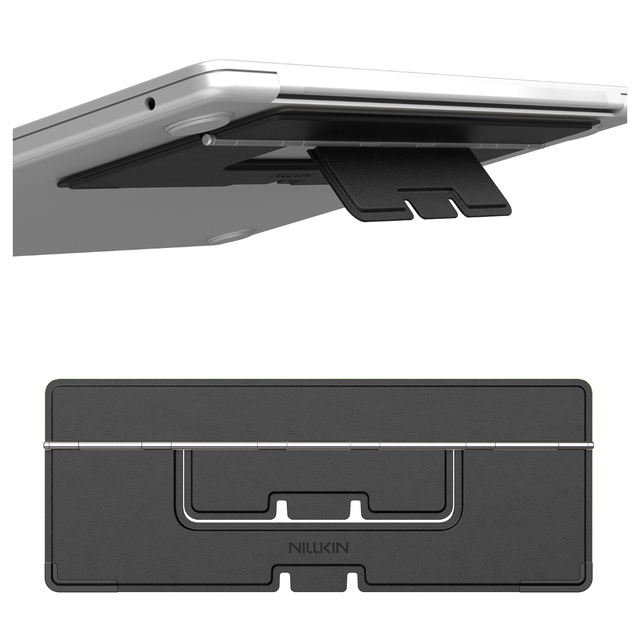 Nilllkin Foldable Adhesive Laptop Stand PU Leather Portable Notebook Bracket Thin Holder for Office Desk Home Office