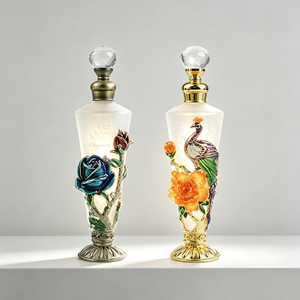 Flacon d'huile essentielle en verre mat exquis de 25 ml, avec enveloppe florale vintage en émail motif paon, flacon de parfum de luxe vide pour <span class=keywords><strong>coffret</strong></span> cadeau - Product Image 3