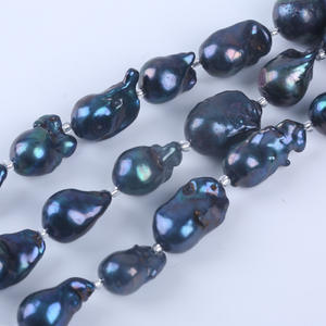 Perles d'eau douce en vrac, imitation perle blanche, forme queue de poisson baroque, 18 cm, 13-16 mm, bleu paon, noir, vente en gros - Product Image 5