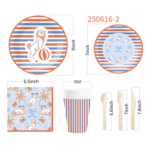 DAMAI New Customized Cute Animal Theme Party Decoration <b>Disposable</b> Party Paper Plate Cup Napkin Tableware Set with Dog Pattern - Product Image 5