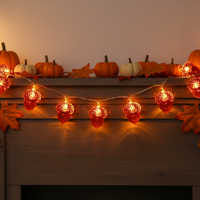 Guirlande lumineuse d'Halloween en forme de gland, 30 LED, 3 m, alimentée par piles, réglable, jaune, pour cheminée et décoration de ferme