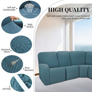 Funda de Sofá Seccional en Forma de L Jacquard Personalizable, Antideslizante, Impermeable, Azul, para Sala de Estar de Hotel, Protector Elástico - Product Image 5