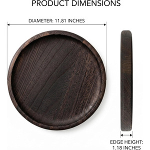 Plateau rond en bois de Paulownia foncé de style japonais, 30 cm, en bois massif fait à la main, pour la maison, le bureau, la présentation de bijoux - Product Image 2