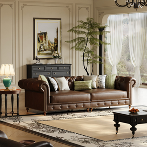 Sofá de Cuero Impermeable con Hebilla de Tracción, Estilo Americano, para Sala de Espera, Hotel, Sala de Estar, Muebles de Salón, Cuero Encerado - Product Image 1