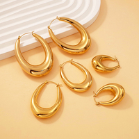 Joyería de acero inoxidable minimalista de moda clásica, venta al por mayor, pendientes de aro huecos gruesos impermeables chapados en oro de 18 quilates sin deslustre
