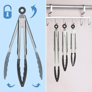 Pinces alimentaires en acier inoxydable et silicone résistantes à la chaleur, lot de 3, personnalisables pour la vente en gros, idéales pour le barbecue, la cuisson du pain et le service des aliments - Product Image 3