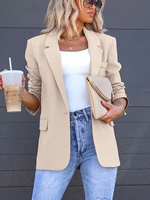 Blazer uni pour femme, à bouton unique, manches longues, en tricot, infroissable, avec poches, costume de bureau automne