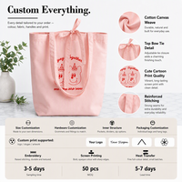 Sac fourre-tout en toile rose clair moyen personnalisé avec logo, imprimé dessin animé, avec longue anse, pour publicité, vente en gros d'usine OEM