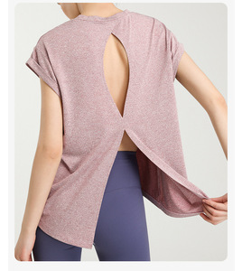 <b>Women</b> <b>Cap</b> Sleeve Yoga T Shirt Cross Split Open Back Loose Fit Quick Dry Breathable Workout Top <b>Running</b> Pilates Sports Tee - Product Image 4