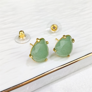 Bijoux fantaisie femmes boucles d'oreilles à facettes ronde ovale poire pierres précieuses vert Aventurine plaqué or goujons Jade boucles d'oreilles pour cadeaux - Product Image 5