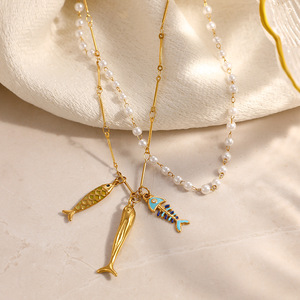 Collier en acier inoxydable, thème océan, pendentif poisson, plaqué or, chaîne de clavicule, usage quotidien, design animal - Product Image 4