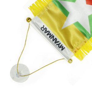 Custom Myanmar Satin Mini Flag <b>Banner</b> with Yellow Tassels Digital Printed Car Pennant - Product Image 4