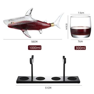 Ensemble de carafe en forme de requin 1000ml fabriqué à la main verre à liqueur transparent vin <span class=keywords><strong>whisky</strong></span> avec 4 verres pour Vodka Scotch <span class=keywords><strong>Bourbon</strong></span> - Product Image 6