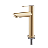 Robinet de lavabo commercial à levier de levage à arc élevé et simple en acier inoxydable doré brossé personnalisé en gros