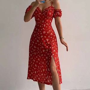 Nouvelles robes sexy ajustées à fleurs et à épaules dénudées pour femmes, mode - Product Image 4