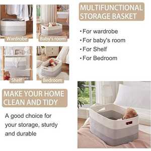 Grand panier à couvertures 22 x 17 x 12 pouces, paniers tissés rectangulaires pour le rangement, panier à couvertures pour la chambre d'enfant, panier à jouets avec poignée - Product Image 5