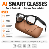 Lunettes Intelligentes IA M98 avec Caméra 8MP, Vidéo 2K, Étui de Recharge 2000mAh, Batterie 290mAh, 165 Langues, Prêt à l'emploi en Usine OEM, Vente en Gros