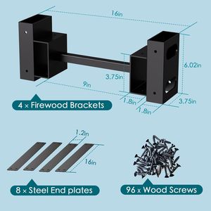 Estante para Leña, Estante de Almacenamiento de Madera para Interiores y Exteriores, Soporte de Metal, Organizador de Almacenamiento para Cocina y Sala de Estar, Rectangular, Negro - Product Image 2