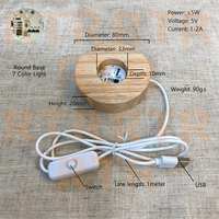 Base Lumineuse LED en Bois Moderne avec Interrupteur USB, Couleurs RVB et Blanc Chaud (6cm, 7cm, 8cm, 10cm), Veilleuse Lampe LED 3D pour Boule de Cristal