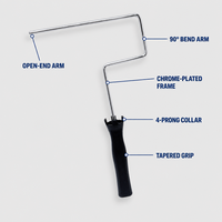 Cadre de rouleau à peinture professionnel de 9 pouces (230 mm) en métal chromé, poignée ergonomique noire à 90 degrés, col à 4 branches