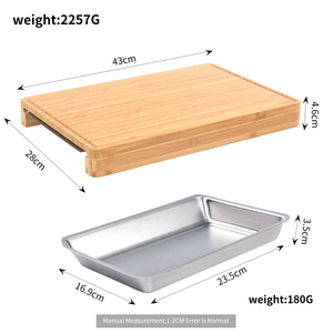 Juego de tabla de cortar de bambú Tabla de cortar de bambú de cocina con 2 contenedores de bandeja de cajón deslizante de acero inoxidable - Product Image 3