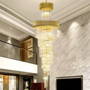 Lámpara de Araña Moderna de Lujo con Cristales LED, Forma de Tambor Dorado y Negro, Tamaño Grande para Vestíbulo de Villa, Oficina en Casa - Product Image 6