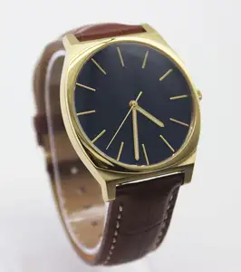 Montre d'affaires ronde en acier inoxydable étanche 10ATM avec bracelet en cuir à mouvement Ronda