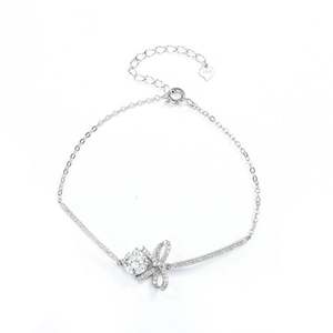 S925 Sterling <b>Silver</b> <b>Bracelet</b> with <b>Adjustable</b> Bow Moissanite <b>Bracelet</b> - Product Image 1