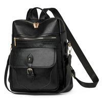 Sac à dos rétro pour femme en cuir PU imperméable avec fermeture éclair, grande capacité, doublure en polyester pour les voyages d'affaires