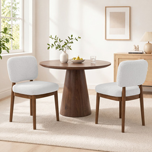 Chaises de salle à manger modernes en tissu bouclé, dossier incurvé ergonomique avec pieds en bois massif, chaises latérales rembourrées douces pour le salon - Product Image 1