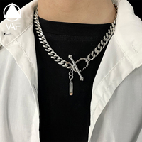 VAF COOL! Collier chaîne cubaine personnalisé de 45 cm/50 cm avec fermoir à chaîne large et zircon diamanté, boucle OT en acier inoxydable pour homme
