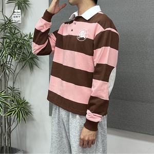 T-shirt <span class=keywords><strong>Polo</strong></span> da <span class=keywords><strong>uomo</strong></span> ricamata con Logo personalizzato a righe stile Street Vintage YITE a maniche lunghe oversize da <span class=keywords><strong>uomo</strong></span> - Product Image 4