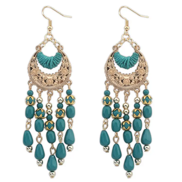 ER165 Tibetan Copper Turquoise Stone Water Drop Earring for Lady Dangle Earrings 