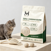Litière pour chat personnalisée en tofu et manioc, agglomération rapide, faible poussière, contrôle des odeurs, granulés biodégradables végétaux, marque privée, vente en gros