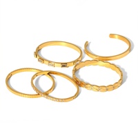 Gelang Cincin Polos Zirkon Baja Tahan Karat Berlapis Vakum 18K Model Bangle Susun Bintang Berujung Delapan TB7001-TB7039 Gaya Yang Sama