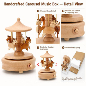 Caja Musical de Madera Hecha a Mano con Diseño de Balancín de Animales, Movimiento Yunsheng Sankyo, 18 Notas, Grabado de Logotipo Personalizado, Decoración Moderna para el Hogar, Juguete al por Mayor - Product Image 3