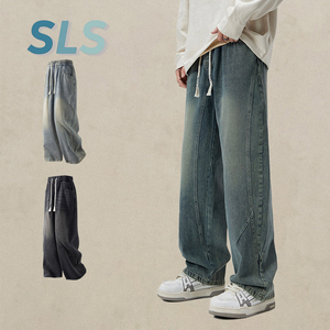 Pantalones Vaqueros de Algodón de Alta Calidad para Hombre, Logotipo Personalizado, Pantalones Vaqueros Desgastados Vintage de Cintura Media, Pantalones Vaqueros para Hombre al por Mayor - Product Image 1