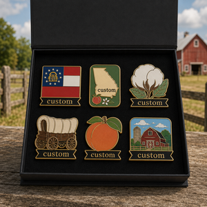 Set de Regalo de Pin de Solapa Esmaltado Personalizado de Georgia, con Caja de Regalo, Pin de Solapa de Algodón con Diseño de Granja de Melocotones, Souvenir Turístico, Insignia de Cultura Sureña, Venta al por Mayor - Product Image 1