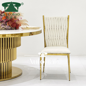 Exquisito terciopelo tejido moderno Acero inoxidable blanco y oro ajustable comedor banquete silla para uso en Hotel - Product Image 2