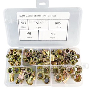 Rivets à tête plate Yang Shun M3 M4 M5 M6 M8 en acier au carbone zingué, lot de 100 pièces en boîte - Product Image 2
