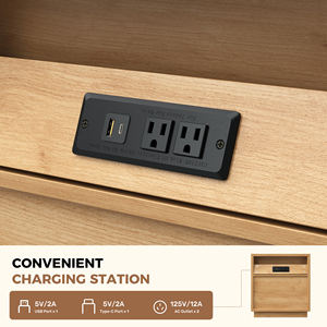 Table de Chevet Moderne Écologique en Bois avec Capteur LED, Ports USB, Prises CA, Lumière RGB, Mode Musique et Fonction Minuterie pour Appartement et Salle à Manger - Product Image 4