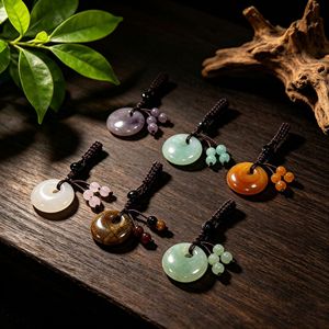 <span class=keywords><strong>Porte</strong></span>-clés pendentif disque rond en cristal pour femme, avec pierre naturelle quartz rose, cordon tressé et <span class=keywords><strong>pompon</strong></span>, breloque pour voiture et sac, cadeau <span class=keywords><strong>porte</strong></span>-bonheur - Product Image 3